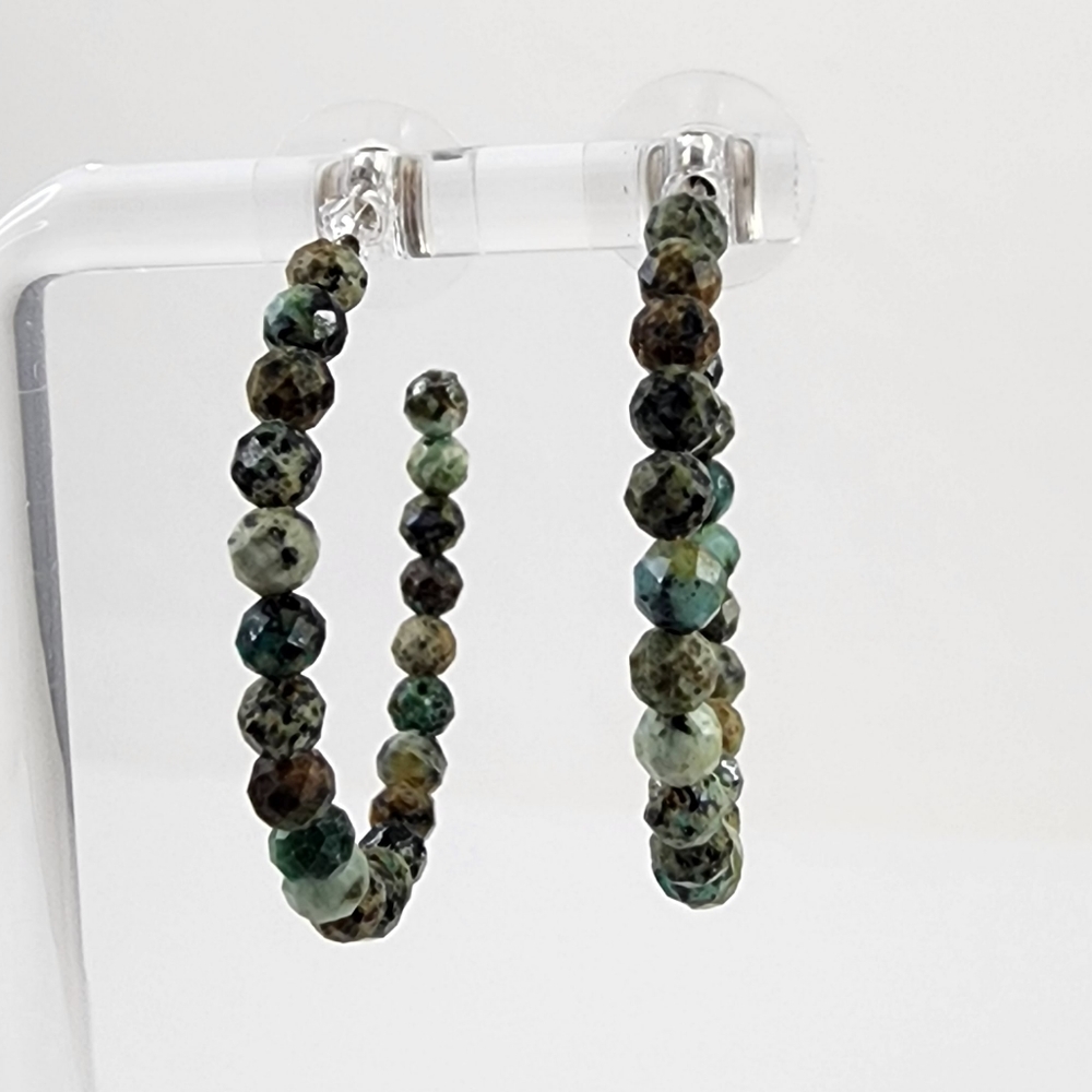 Genuine jasper hoop earrings - sterling silver - artisan hoops - green jasper - Picture 12 of 15